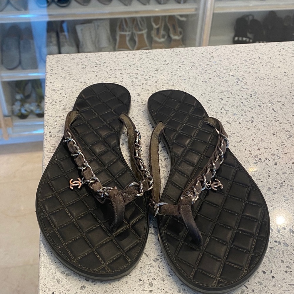 Chanel Suede Thong Sandals